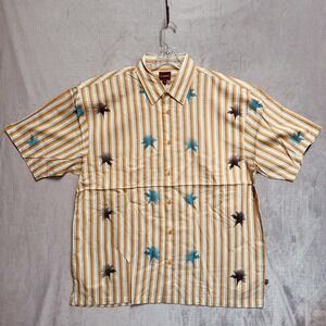 Conic Shirt Mens XL Yellow‎ Stripe Tropical Palm Tree Short Sleeve Button Up
